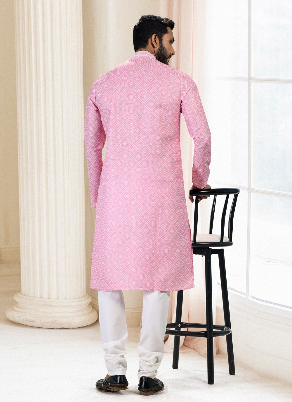 Fancy Work Cotton Pink Kurta Pyjama - M5123