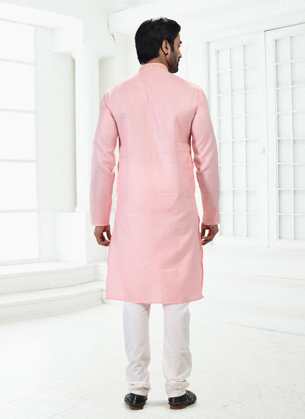 Thread Cotton , Linen Pink Kurta Pyjama - M4885