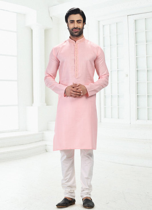 Thread Cotton , Linen Pink Kurta Pyjama - M4885