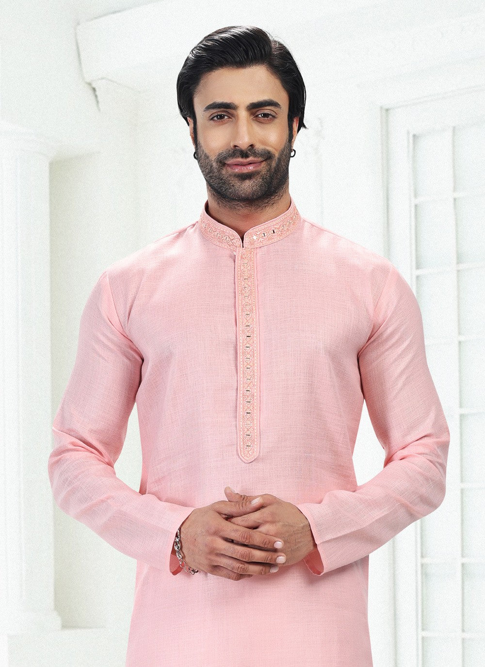 Thread Cotton , Linen Pink Kurta Pyjama - M4885