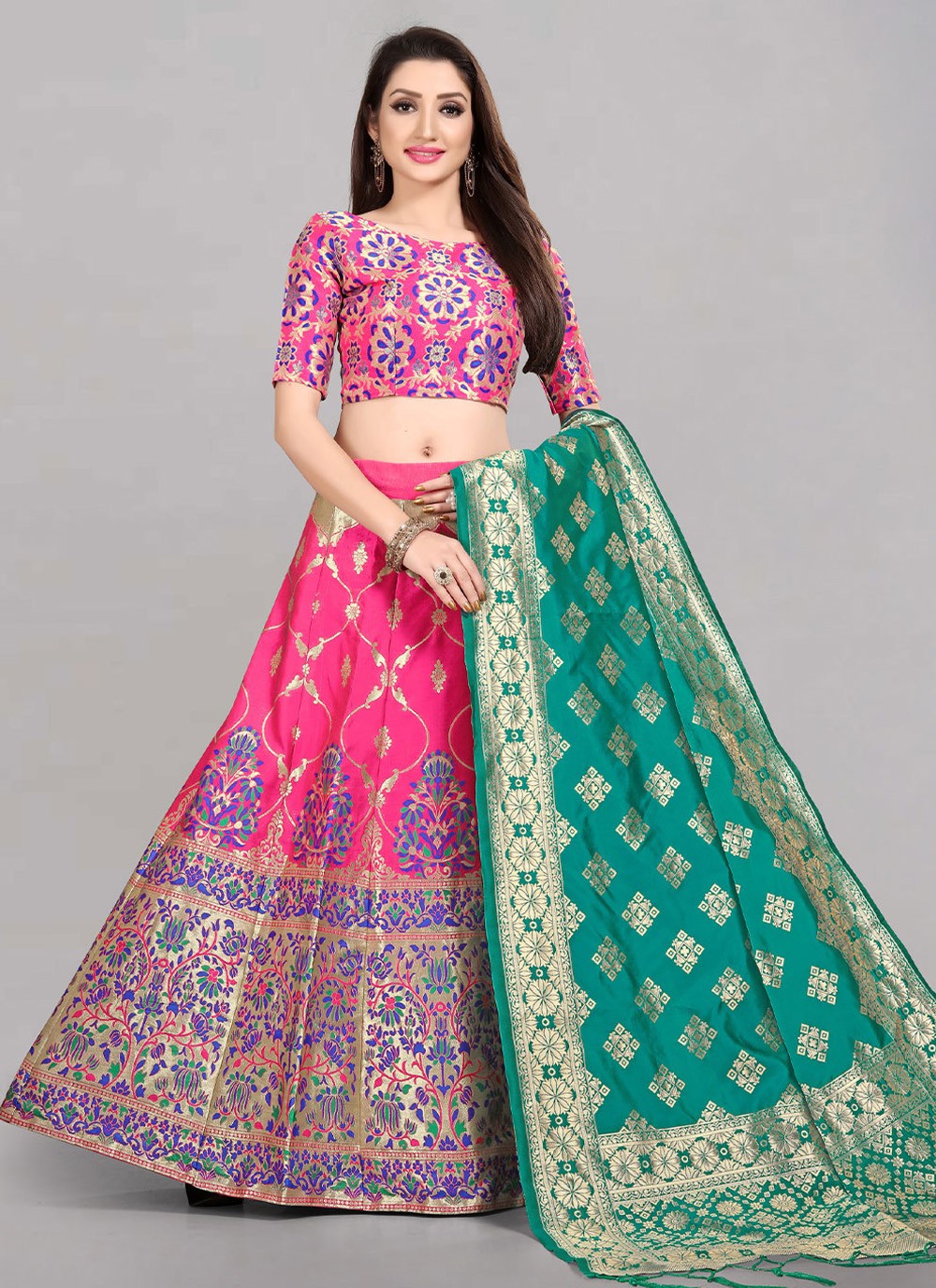 Jacquard Work Banarasi Silk, Jacquard A - Line Lehenga - L0730