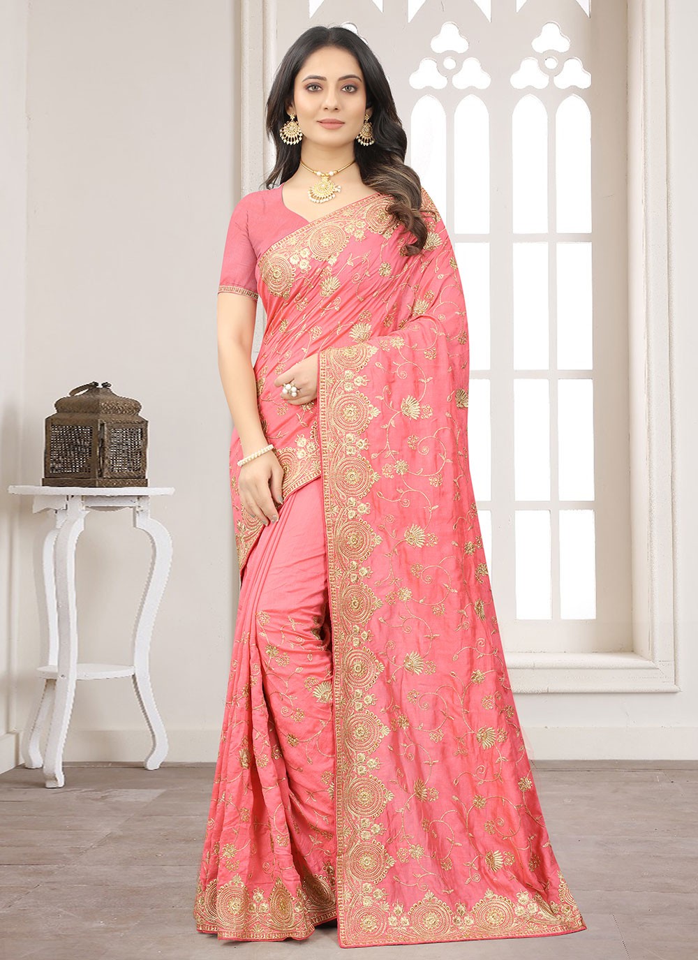 Classic Embroidered Vichitra Silk Saree - S1606