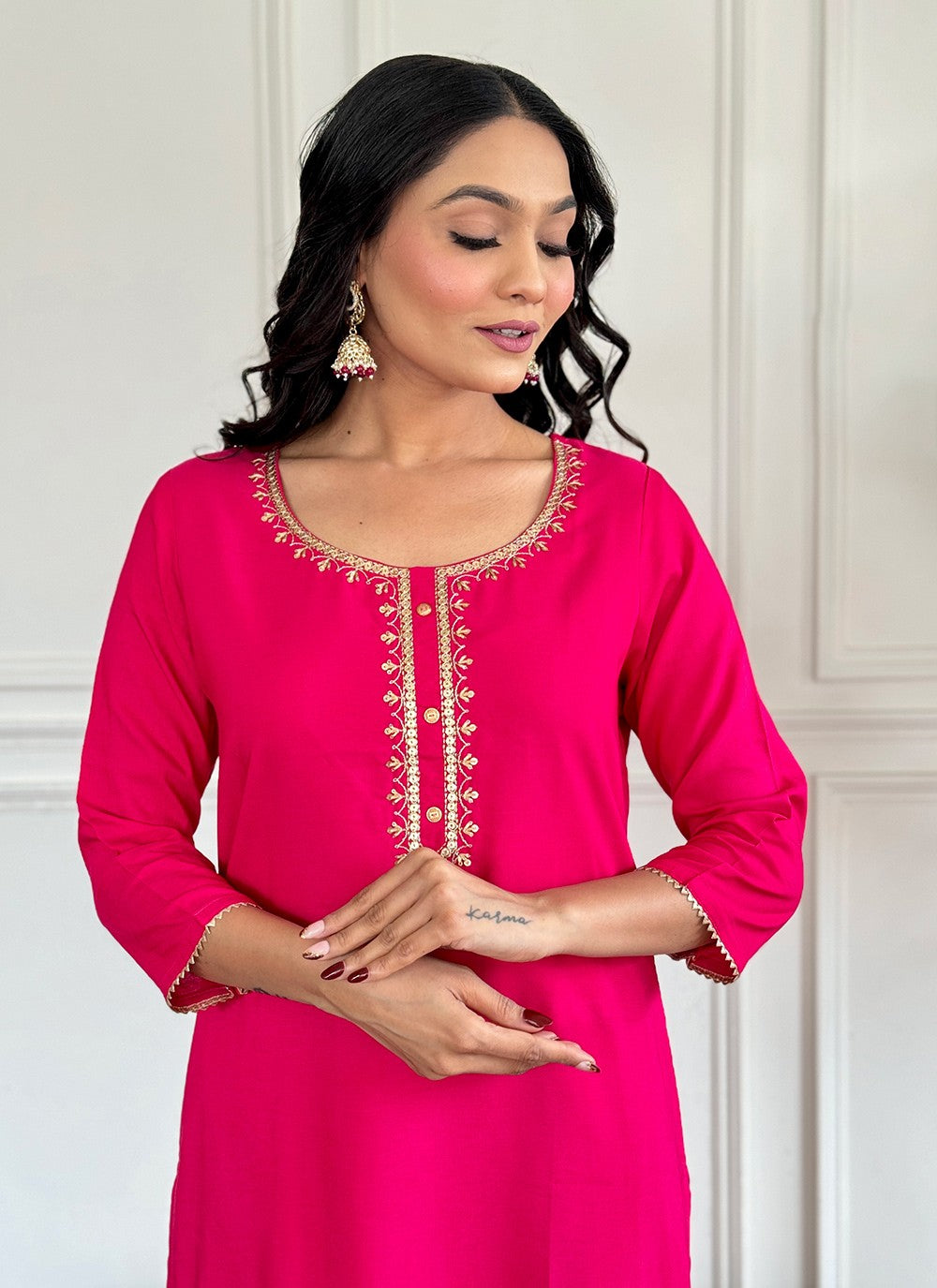 Embroidered Viscose Pant Style Suit - T4727