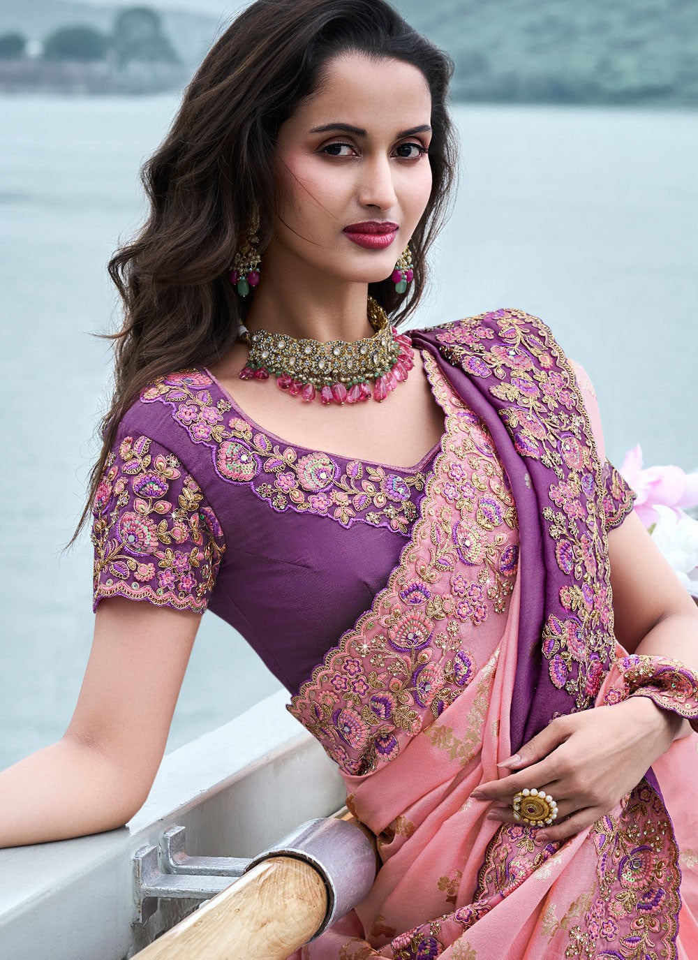 Classic Embroidered Viscose Saree - S8665