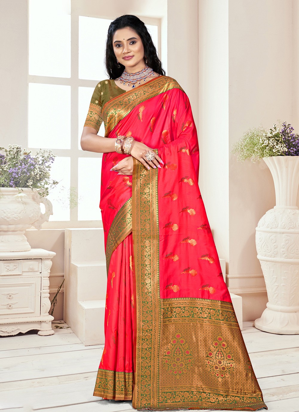 Classic Weaving Zari Silk Orange Saree - S11131