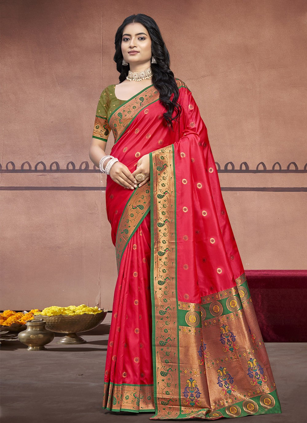 Contemporary Weaving Zari Silk Green Saree - S11168