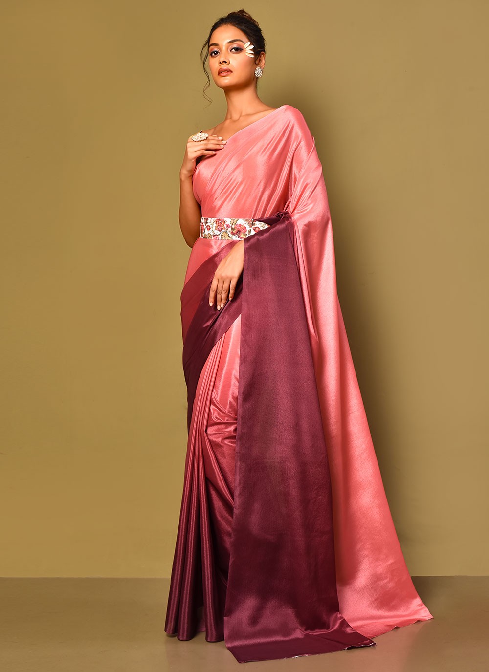 Trendy Plain Chinon Saree - S3000