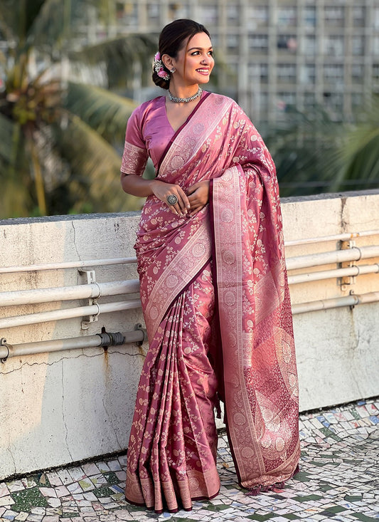 Classic Woven Banarasi Silk Pink Saree - S10940