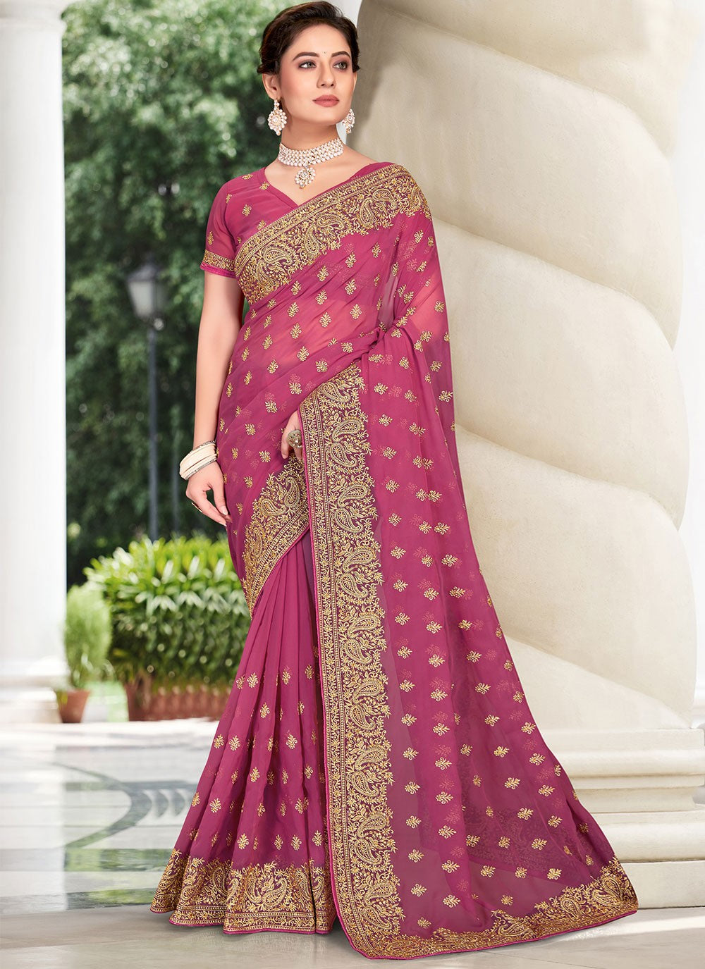 Classic Embroidered Georgette Saree - S1834