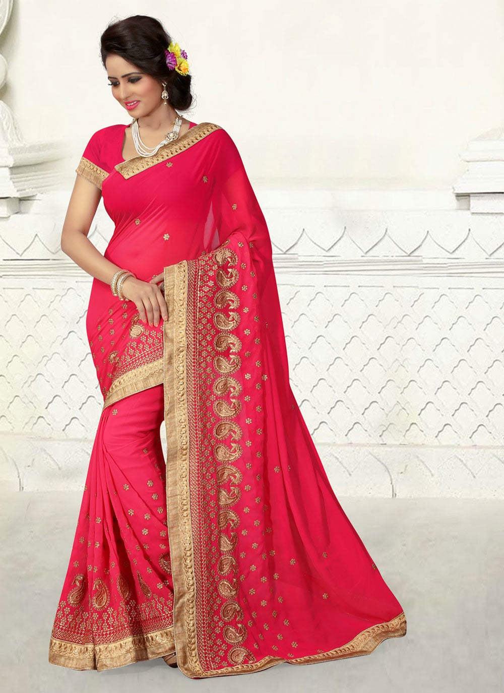 Classic Embroidered Georgette Saree - S4129