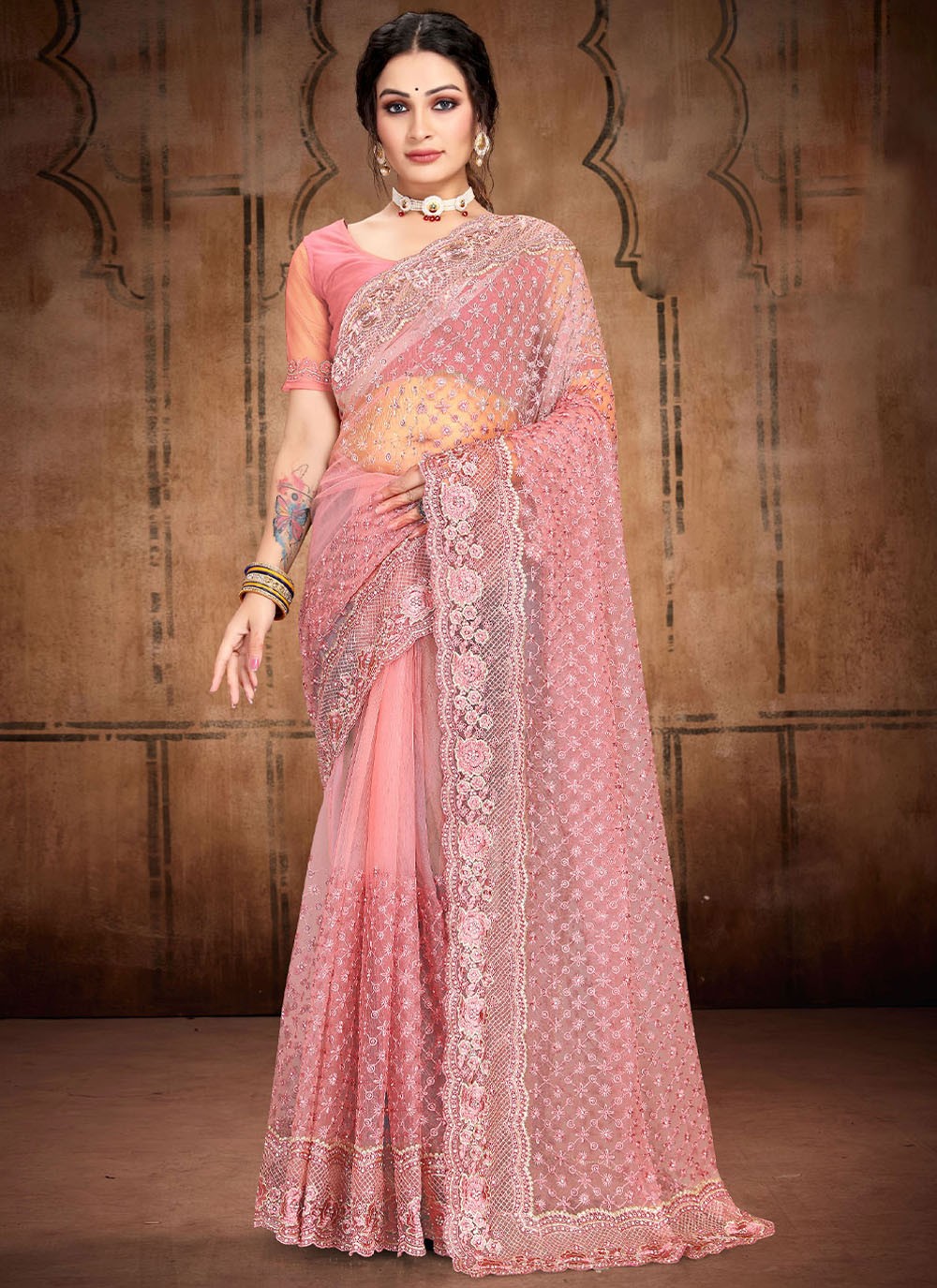 Saree Diamond Net Saree - S2417