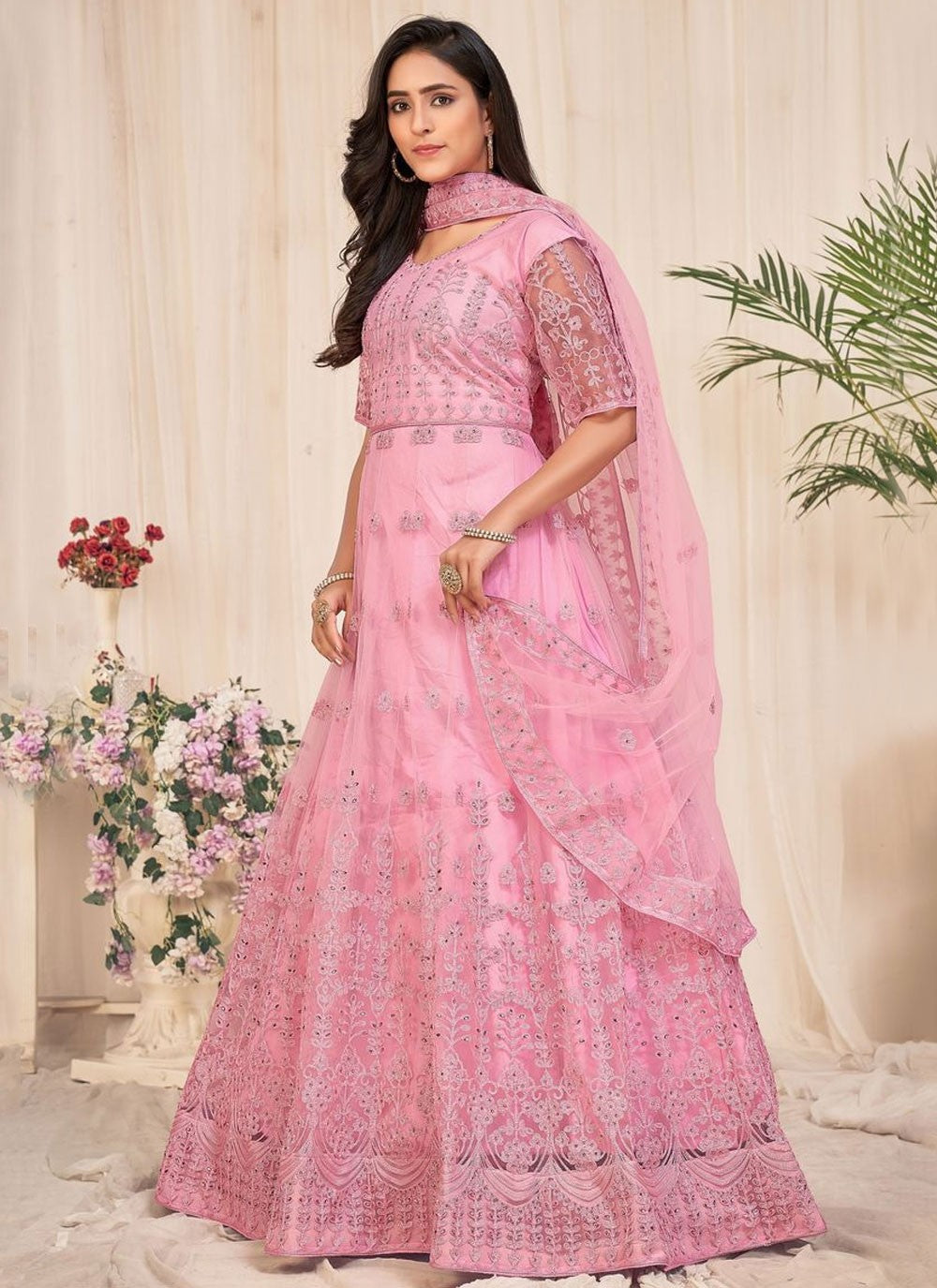 Embroidered Net Anarkali - T4493