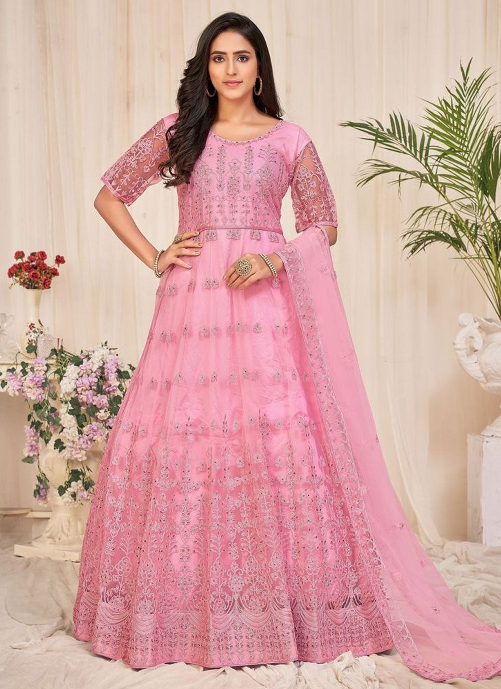 Embroidered Net Anarkali - T4493