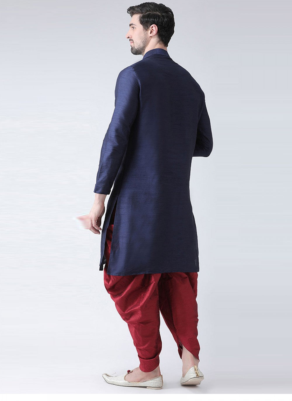 Plain Banarasi Silk Navy Blue Dhoti Kurta - M1365