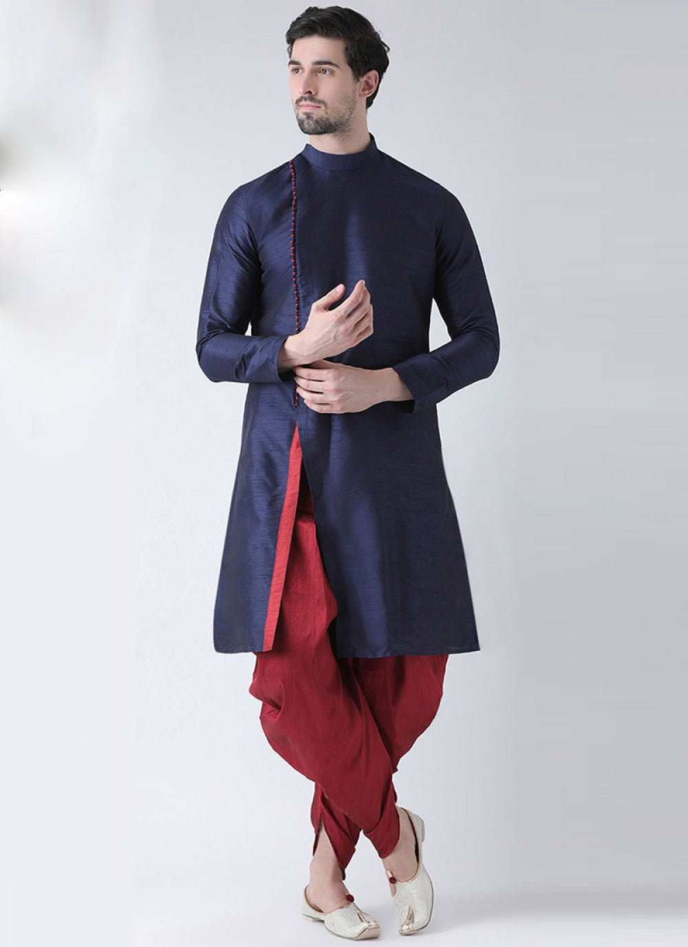 Plain Banarasi Silk Navy Blue Dhoti Kurta - M1365