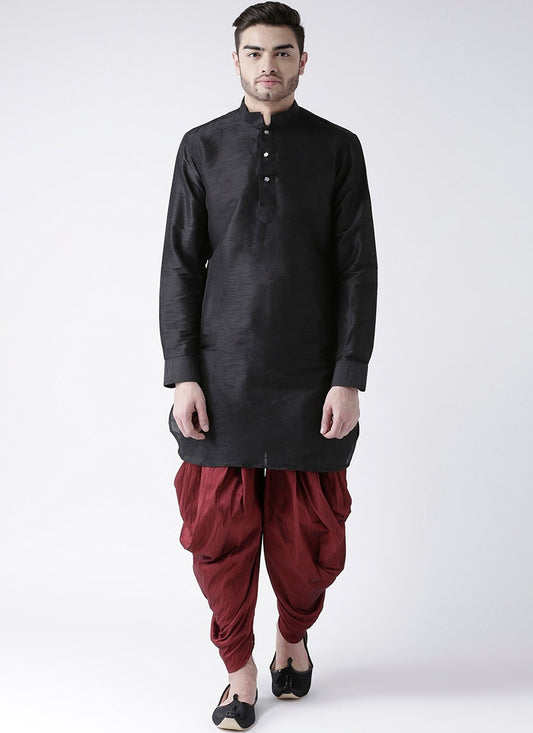 Plain Art Dupion Silk Black Dhoti Kurta - M2472