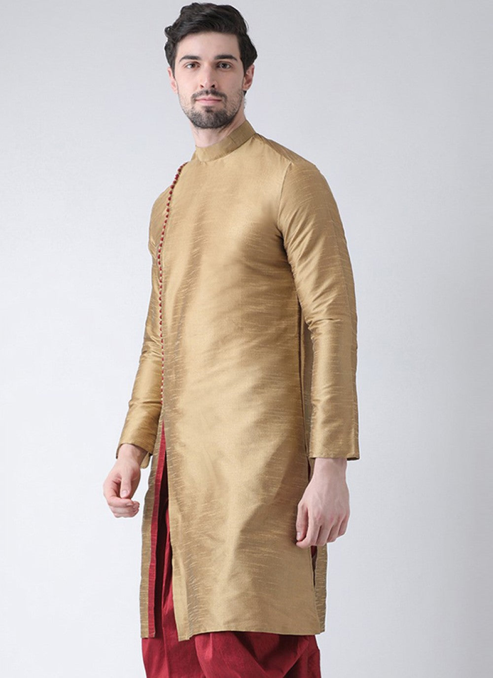 Plain Art Dupion Silk Gold Kurta - M1337