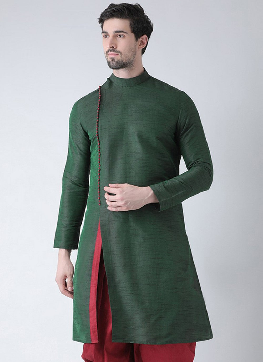 Plain Art Dupion Silk Green Kurta - M1330