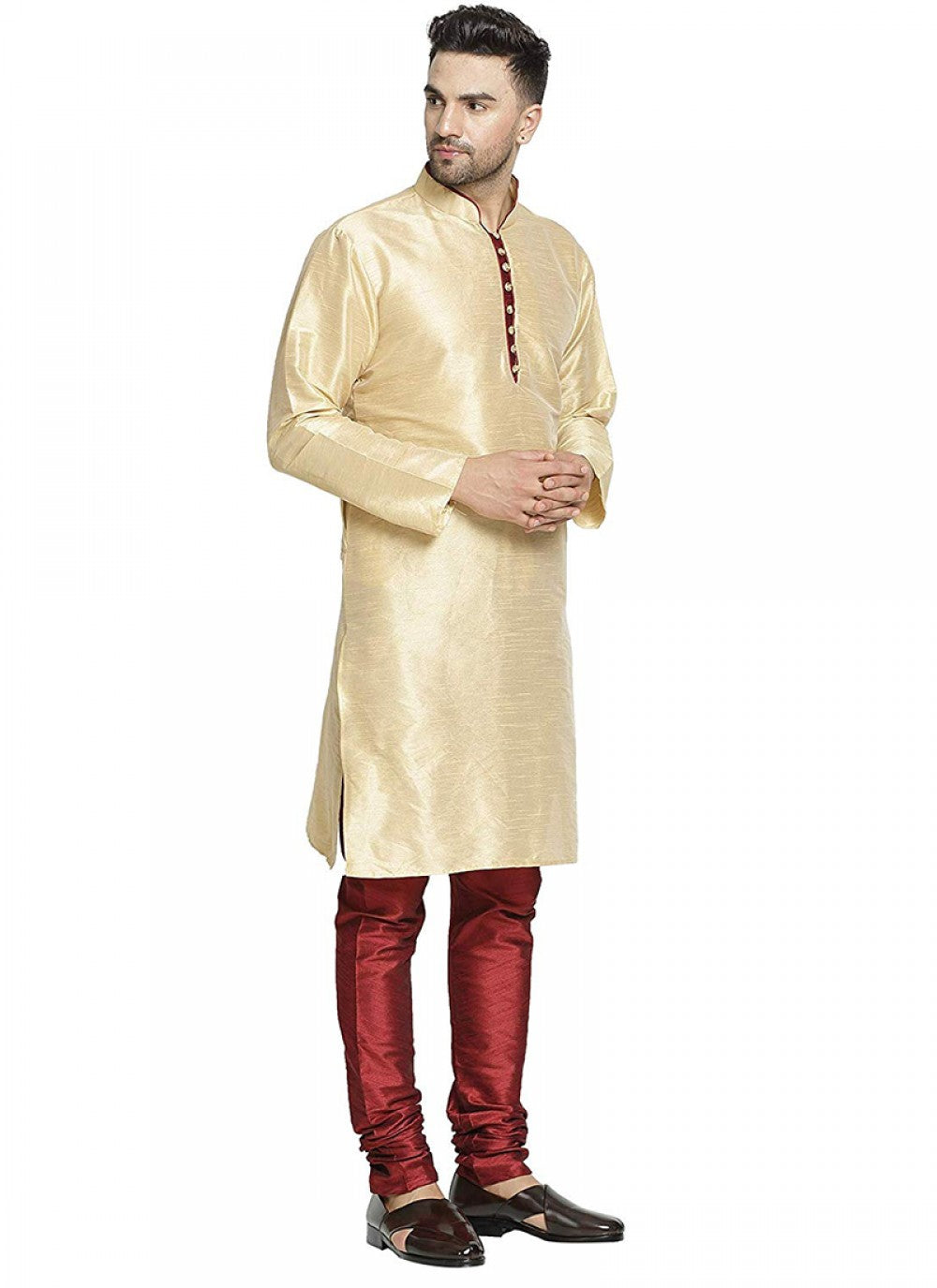 Plain Art Dupion Silk Cream Kurta Pyjama - M1303