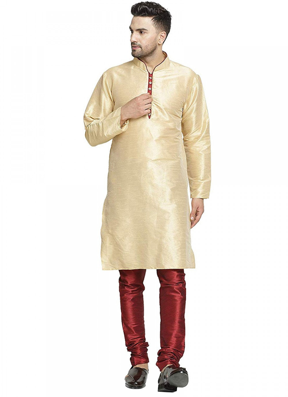 Plain Art Dupion Silk Cream Kurta Pyjama - M1303