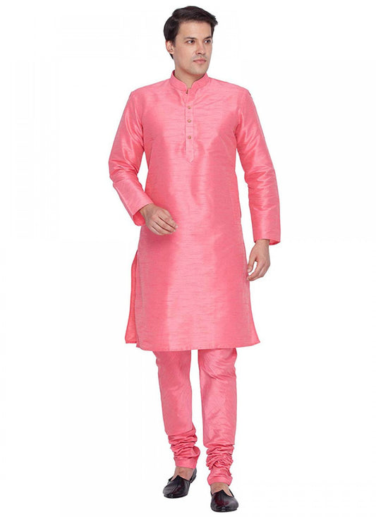 Plain Art Dupion Silk Pink Kurta Pyjama - M1173