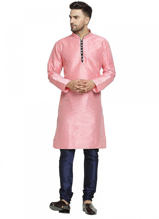 Plain Art Dupion Silk Pink Kurta Pyjama - M1300