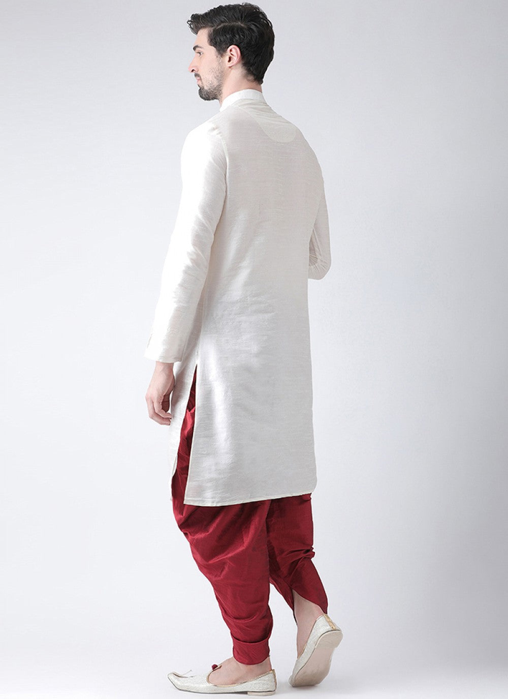 Plain Art Dupion Silk White Kurta Pyjama - M1218