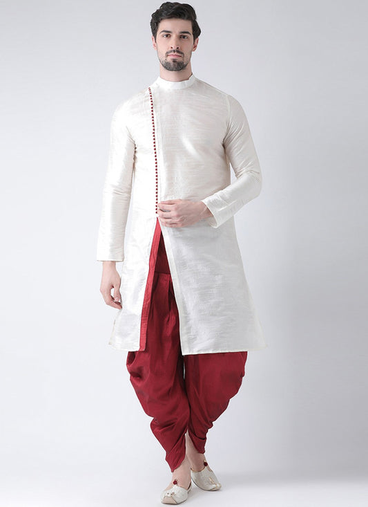 Plain Art Dupion Silk White Kurta Pyjama - M1218