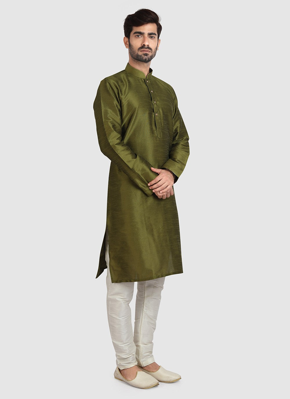 Plain Art Silk Green Kurta Pyjama - M3417