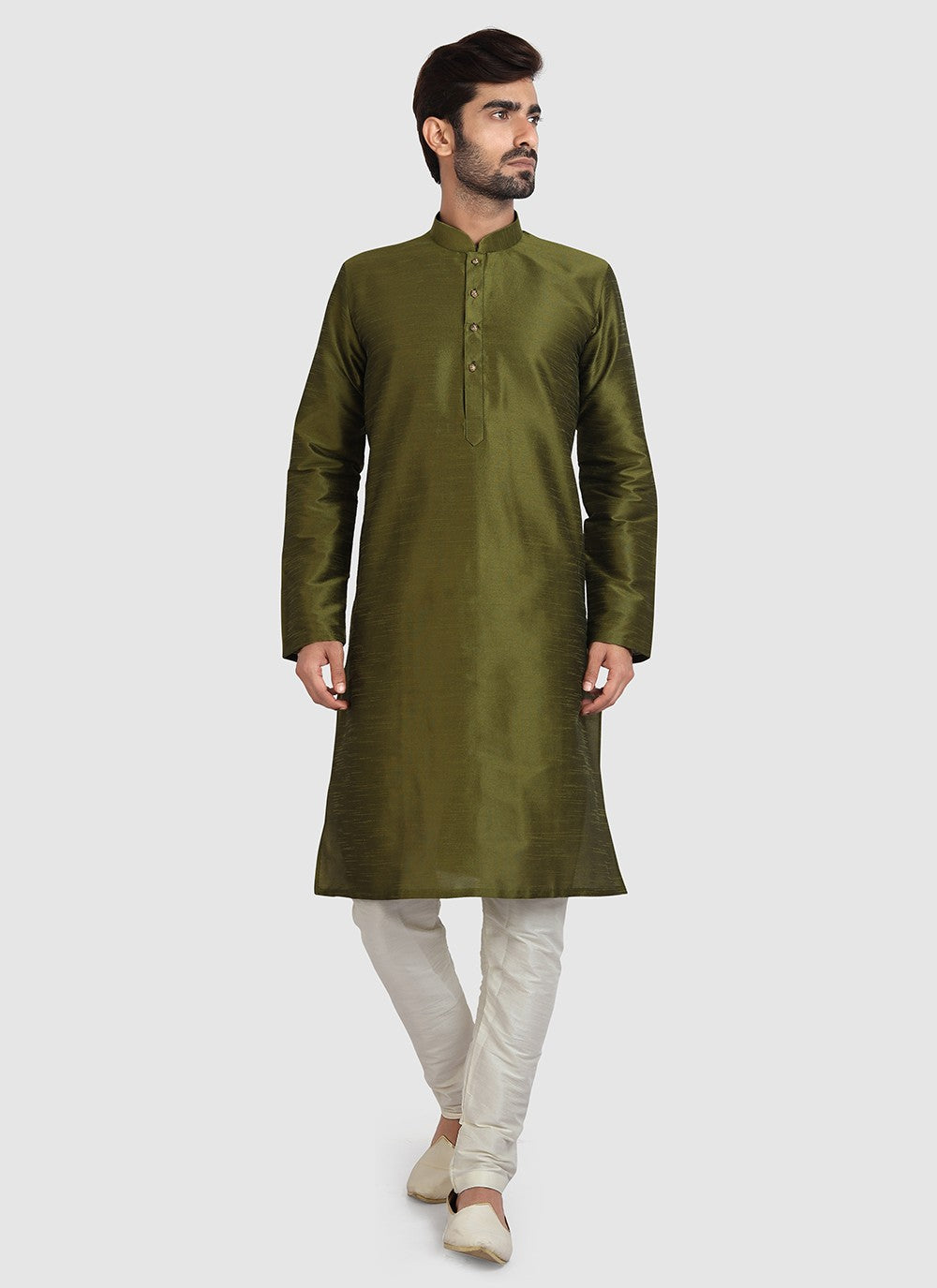 Plain Art Silk Green Kurta Pyjama - M3417