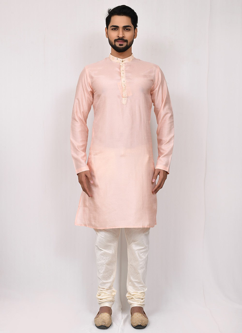 Plain Art Silk Pink Kurta Pyjama - M2505