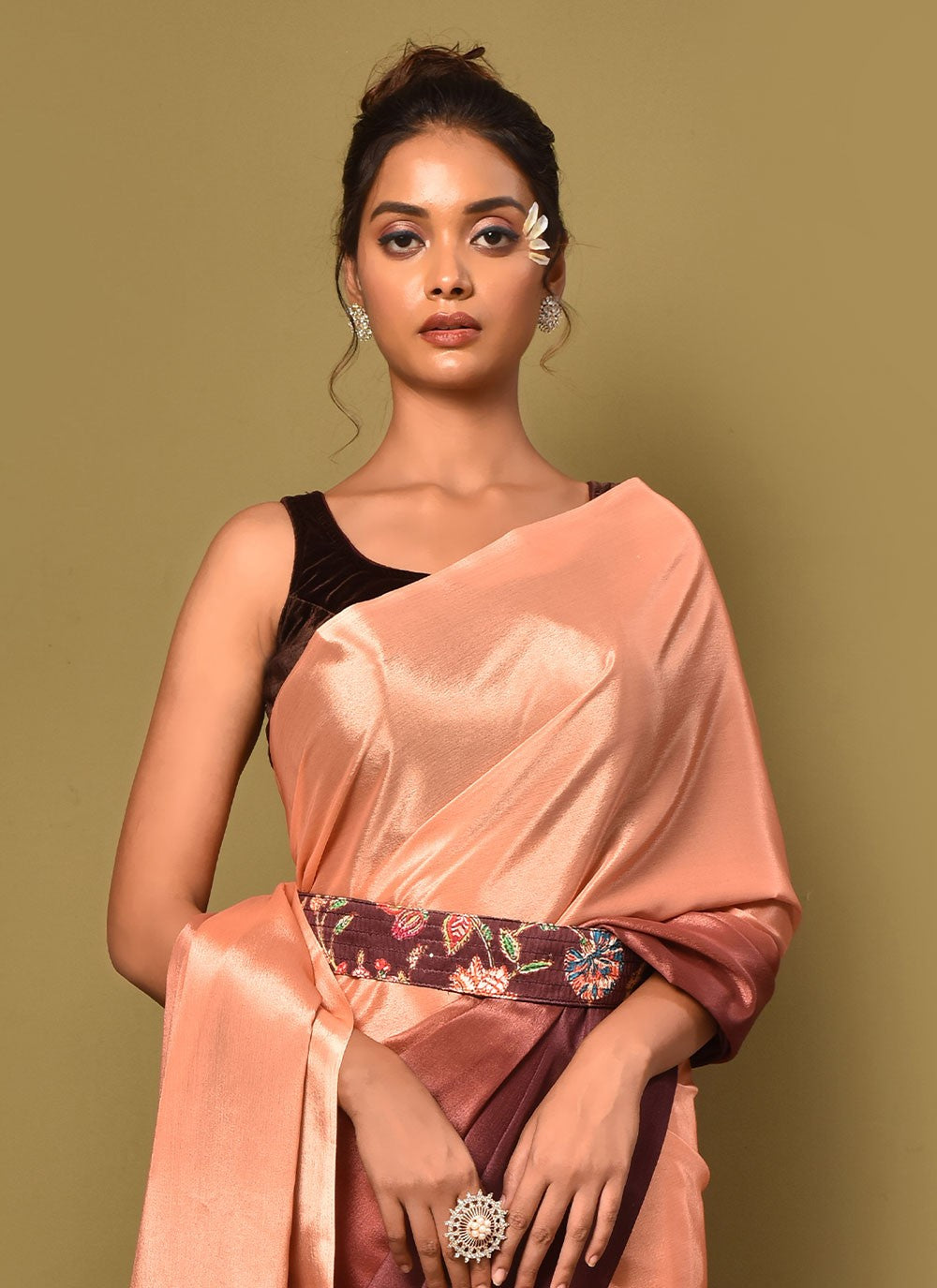 Trendy Plain Chinon Saree - S3000