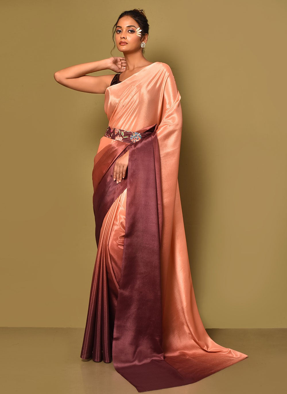 Trendy Plain Chinon Saree - S3000