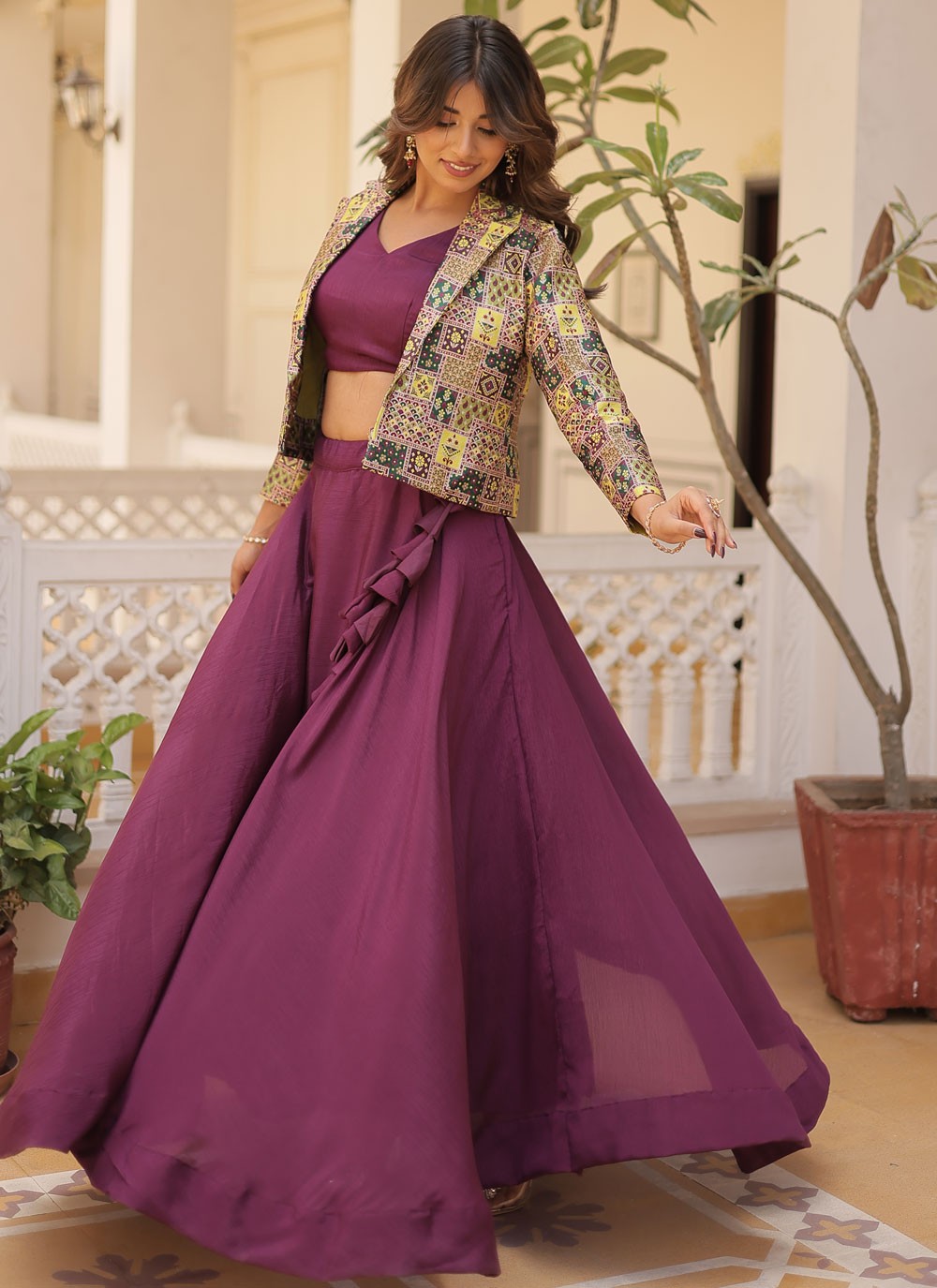 Plain Chinon Readymade Lehenga Choli - L2048