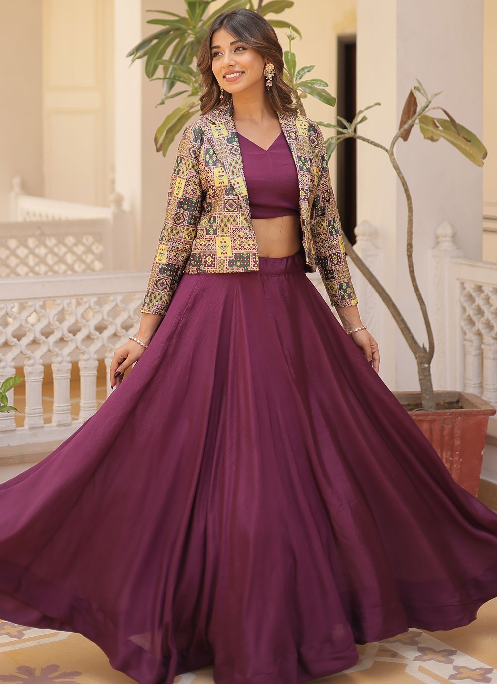 Plain Chinon Readymade Lehenga Choli - L2048