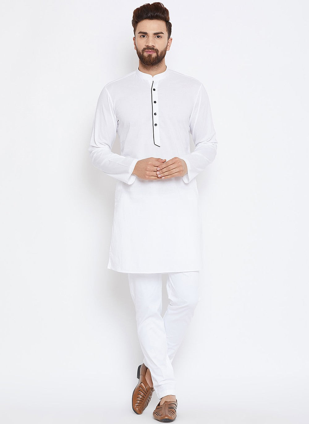 Plain Cotton White Kurta Pyjama - M1968