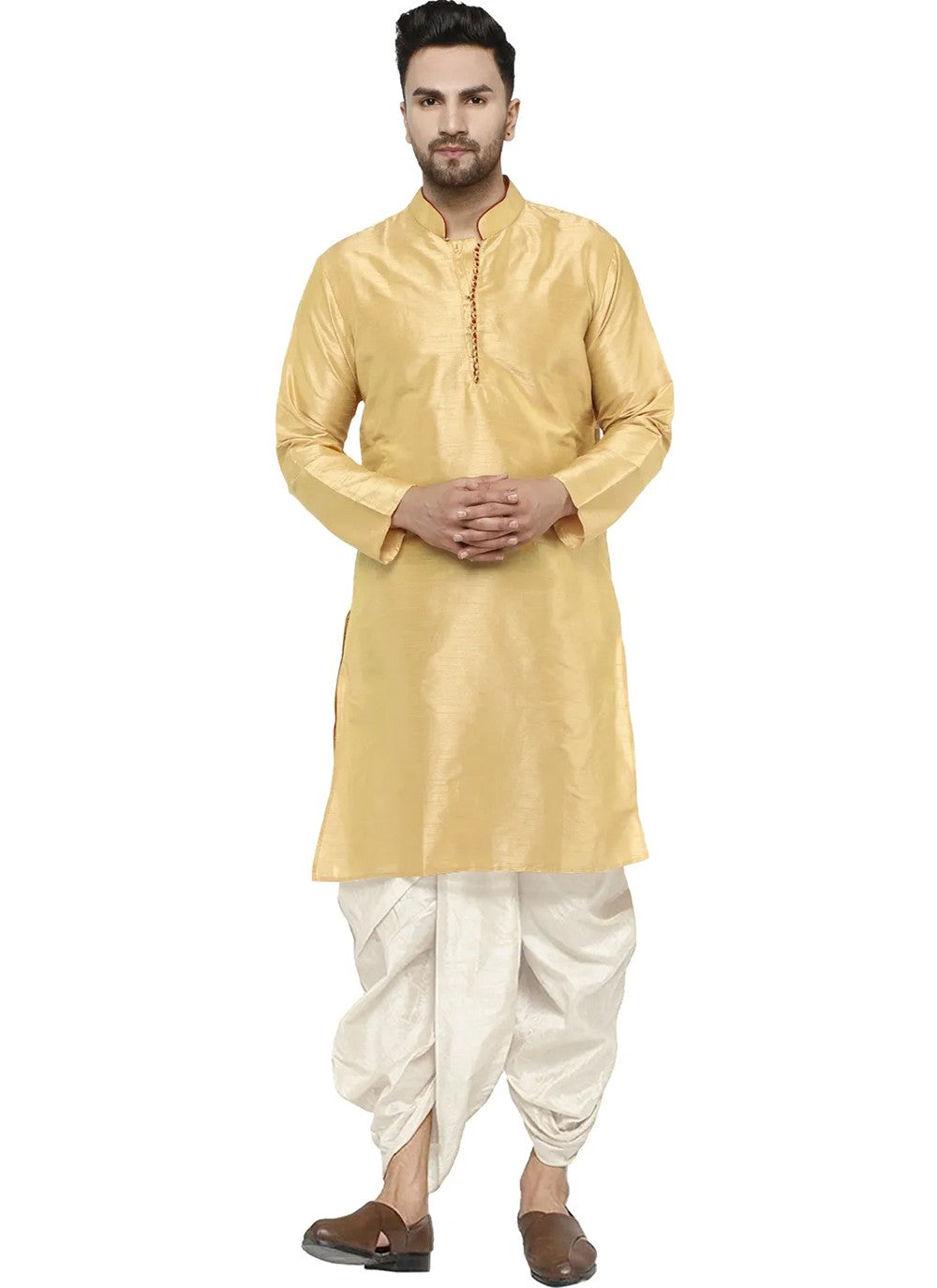 Plain Dupion Silk Cream Dhoti Kurta - M2807