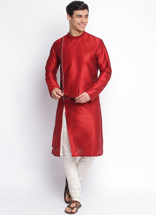 Plain Dupion Silk Maroon Indo Western - M2436