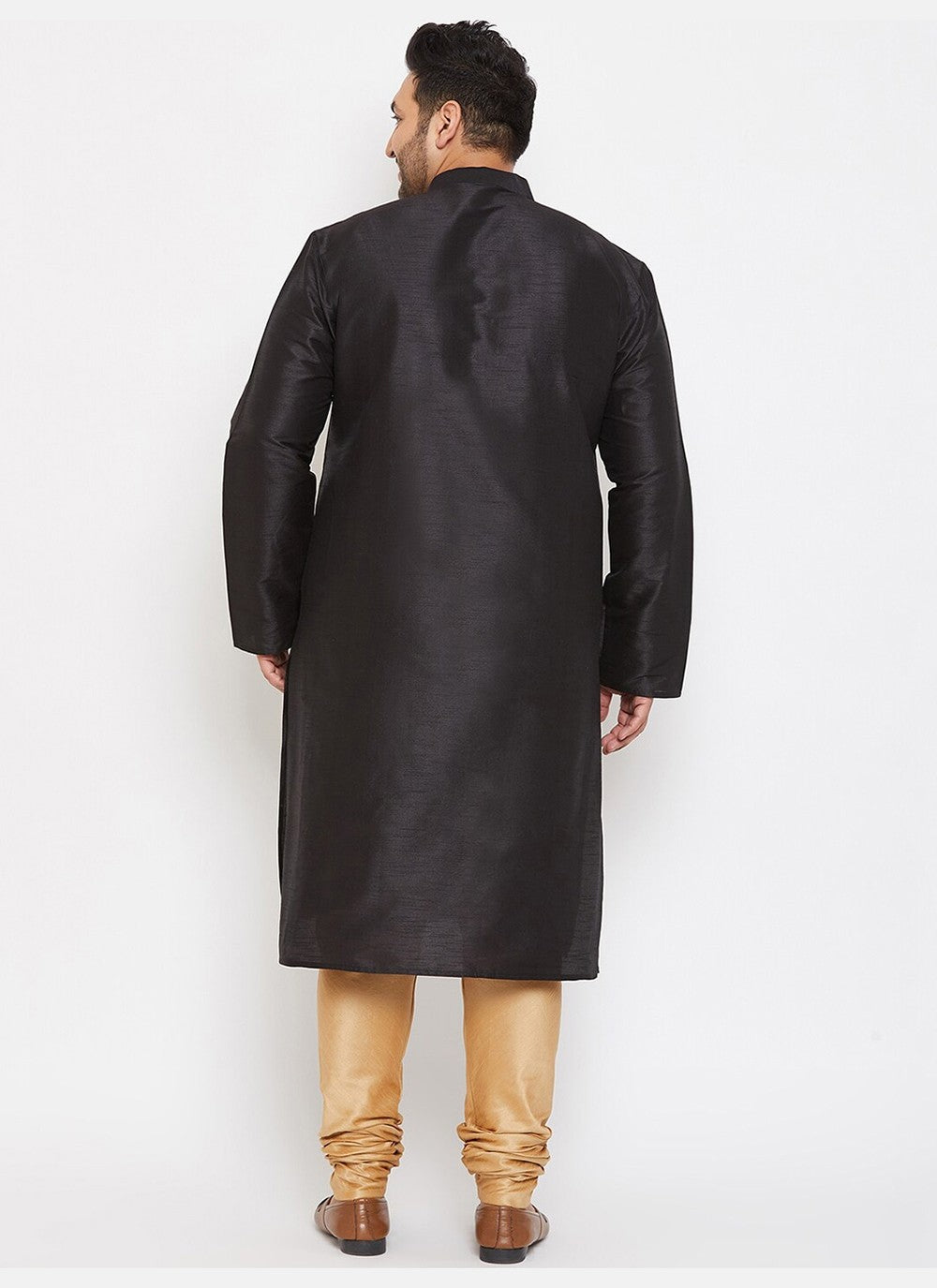 Plain Dupion Silk Black Kurta Pyjama - M2633