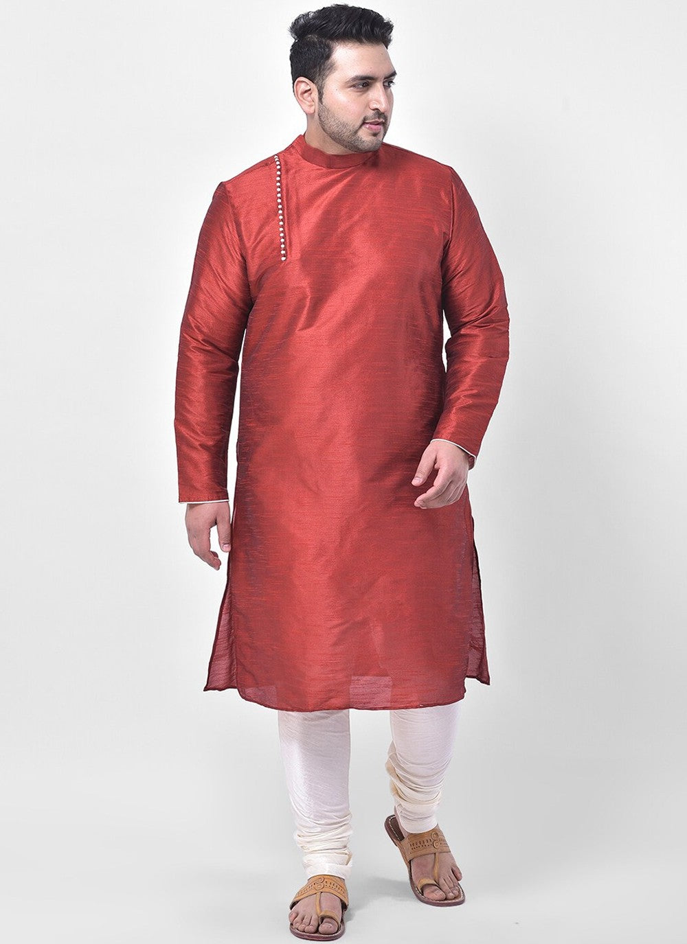 Plain Dupion Silk Maroon Kurta Pyjama - M2663