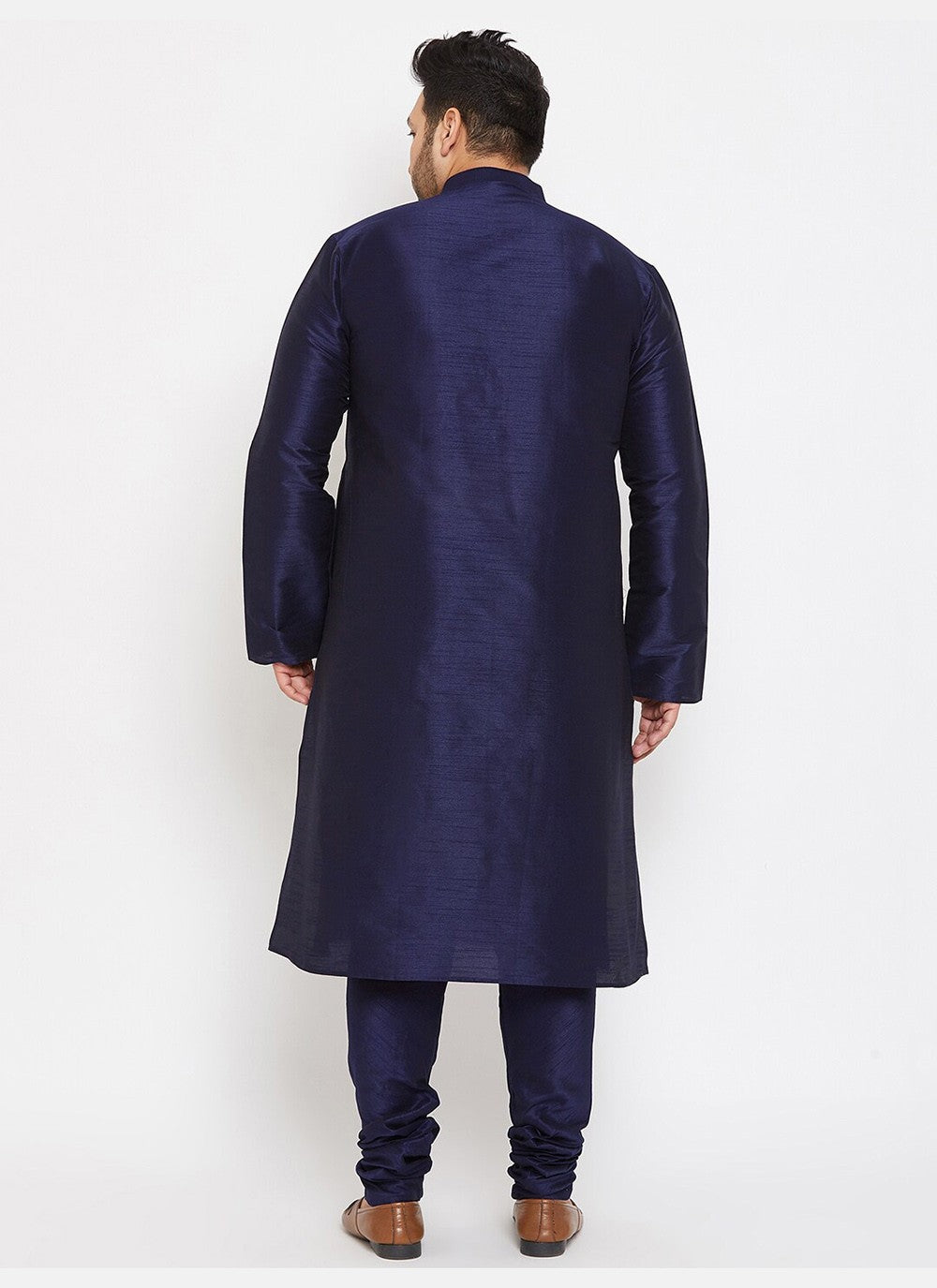 Plain Dupion Silk Navy Blue Kurta Pyjama - M2631