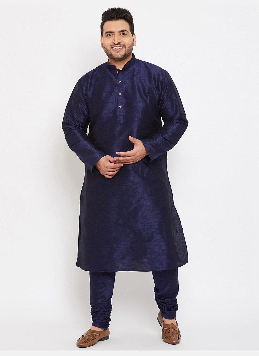 Plain Dupion Silk Navy Blue Kurta Pyjama - M2631