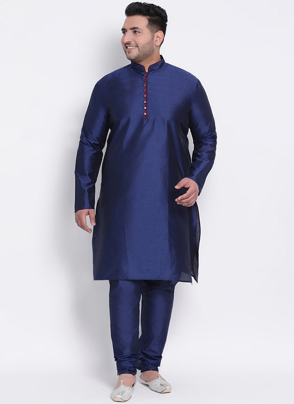 Plain Dupion Silk Navy Blue Kurta Pyjama - M2669