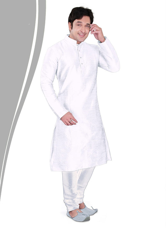 Plain Dupion Silk White Kurta Pyjama - M2162