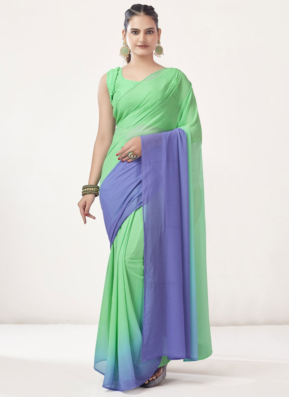 Classic Embroidered Georgette Purple Saree - S10850