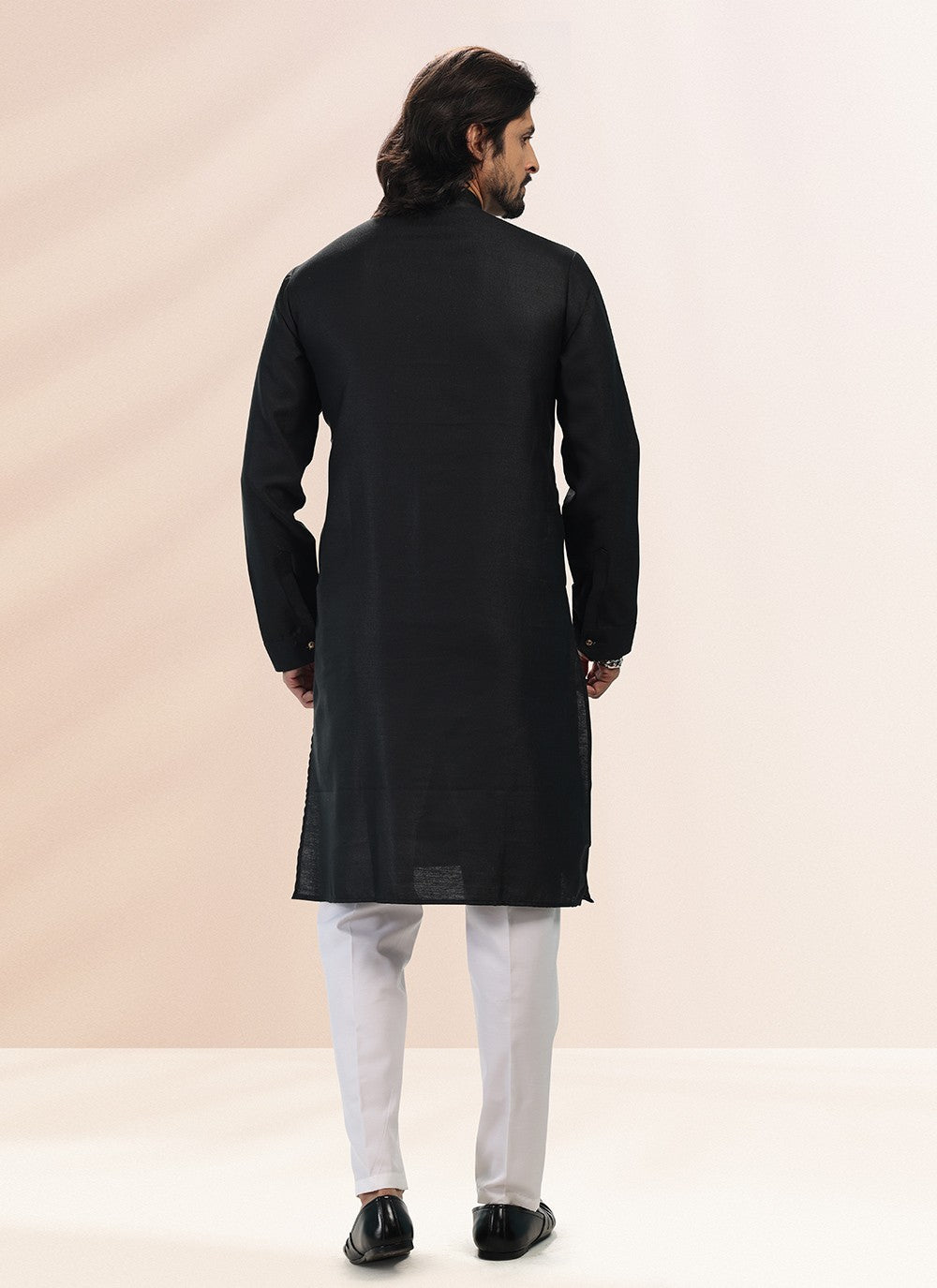 Plain Cotton , Linen Black Kurta Pyjama - M4907