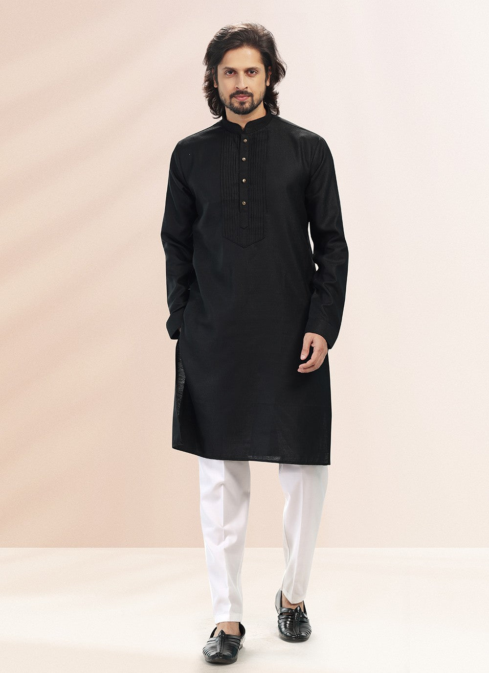 Plain Cotton , Linen Black Kurta Pyjama - M4907