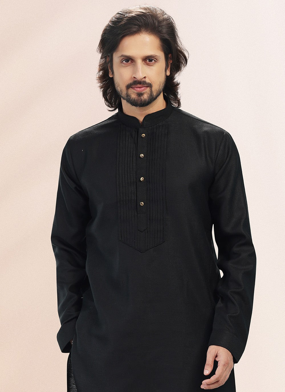 Plain Cotton , Linen Black Kurta Pyjama - M4907