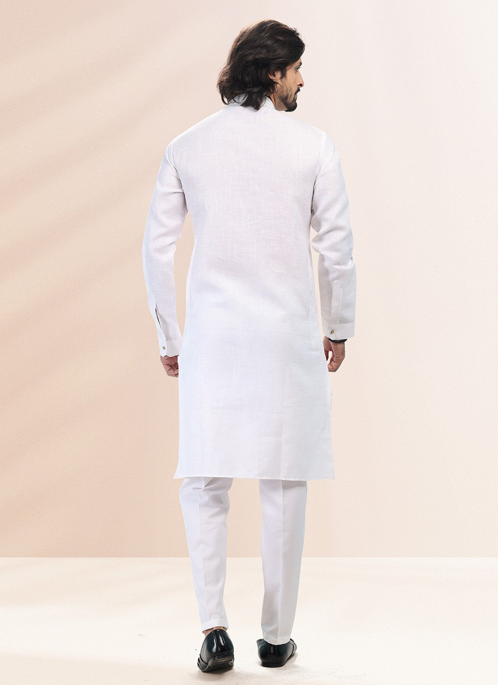 Plain Cotton , Linen Off White Kurta Pyjama - M4898