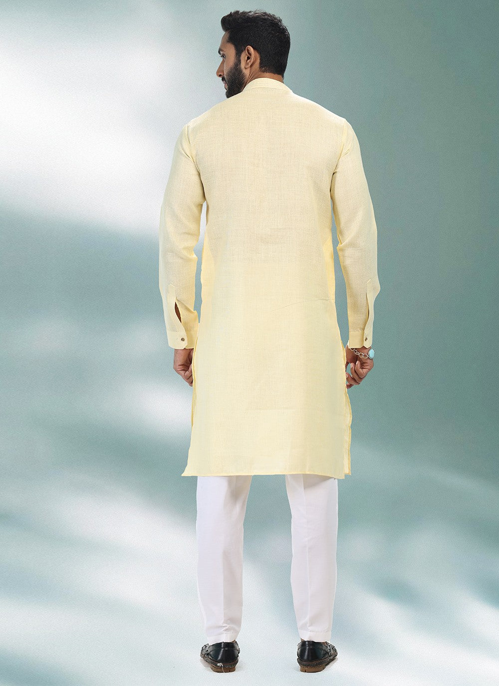 Plain Cotton , Linen Yellow Kurta Pyjama - M4899